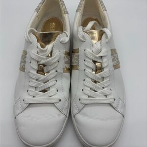Michael Kors Leather‎ Tennis Shoes, White & Gold, Women's Size 5.5